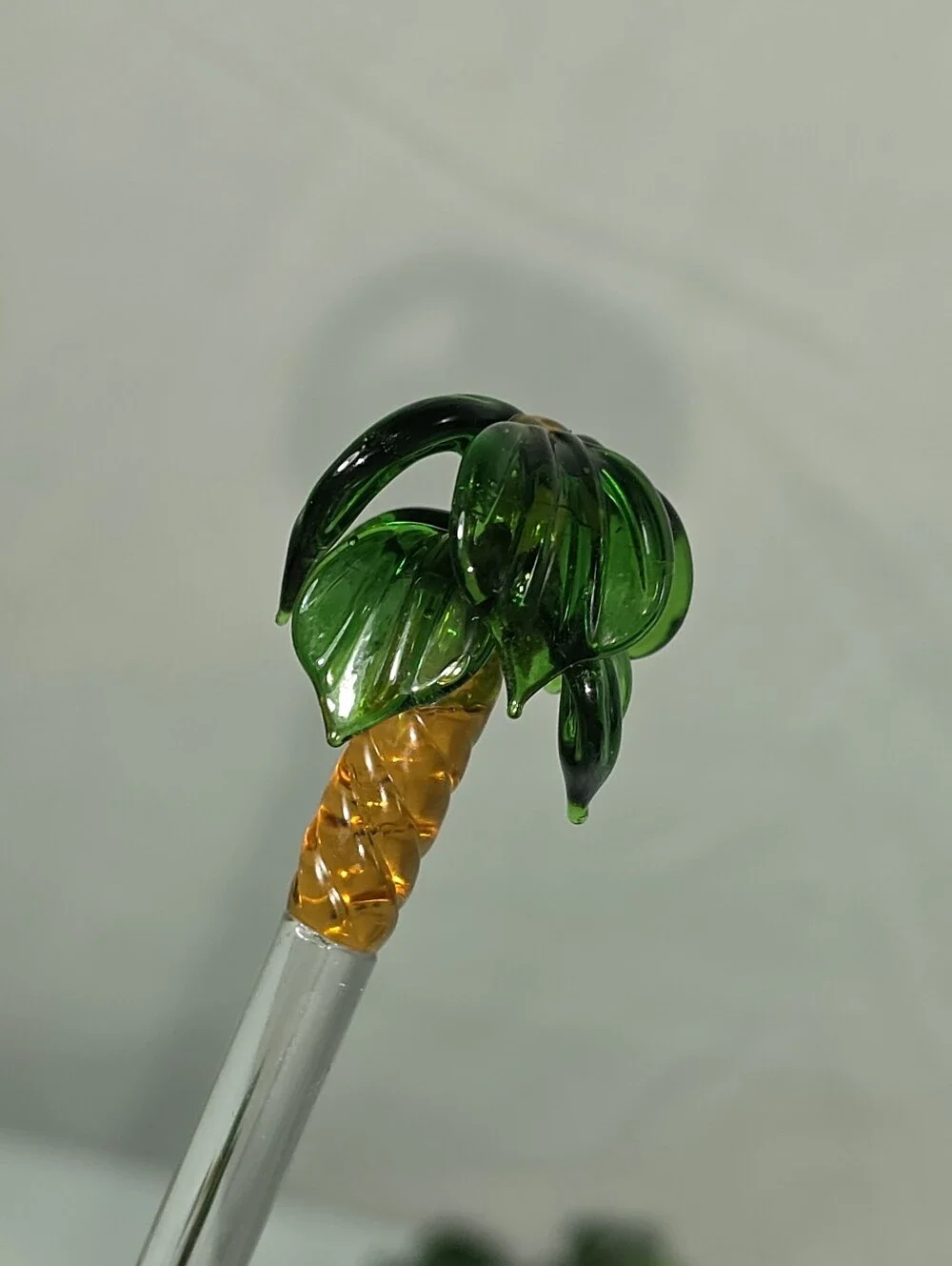 Vintage Hand Blown Glass Palm Tree Cocktail Stir Sticks Tiki Barware Set of 10